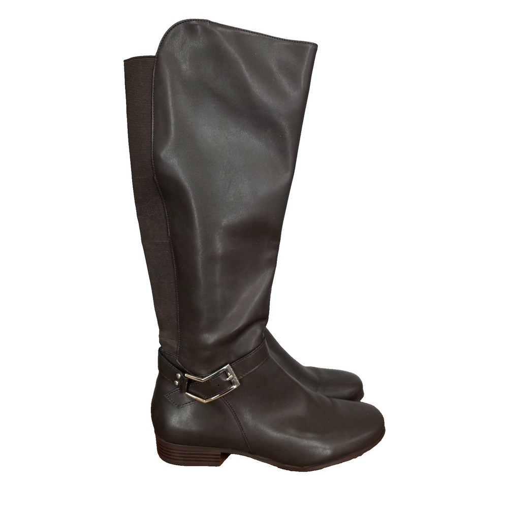 Tahari Lacey Riding Boots Womens 9 M Brown Faux Leather Knee‎ High Tall Boots